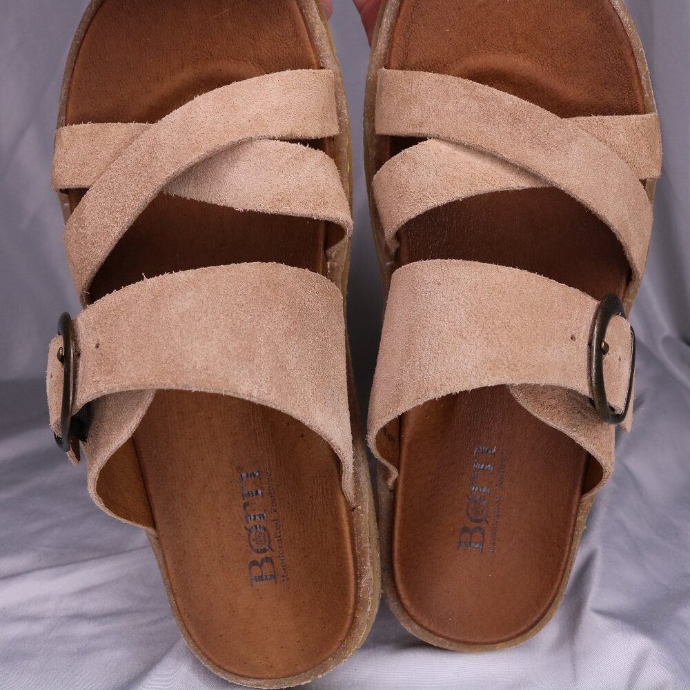 Born Tan Suede Criss-Cross Strap Buckle Slide Sandals Size 8 NWOB - Picture 6 of 7